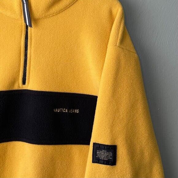 Nautica Jacket Mens Size XL Yellow 1/4 Zip Fleece Anorak Preppy Y2K Streetwear - Picture 4 of 7